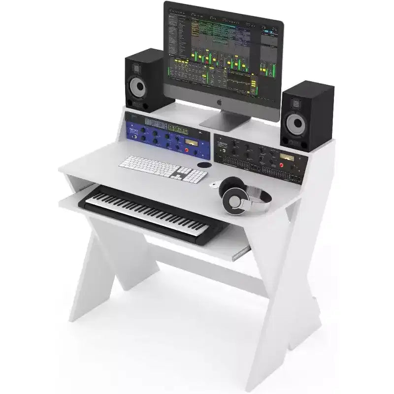 Glorious Sound Desk Compact Professional Studio Workstation with Pull-out Keyboard Compartment (White)