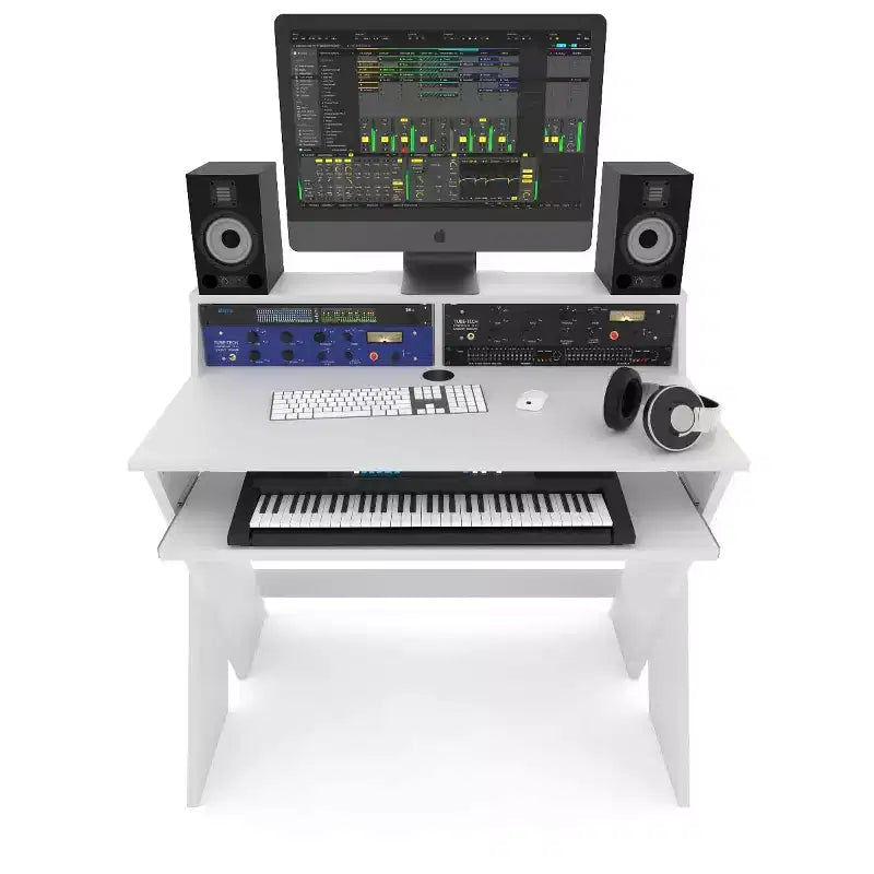Estación de trabajo de estudio profesional con compartimento para teclado extraíble (blanco)