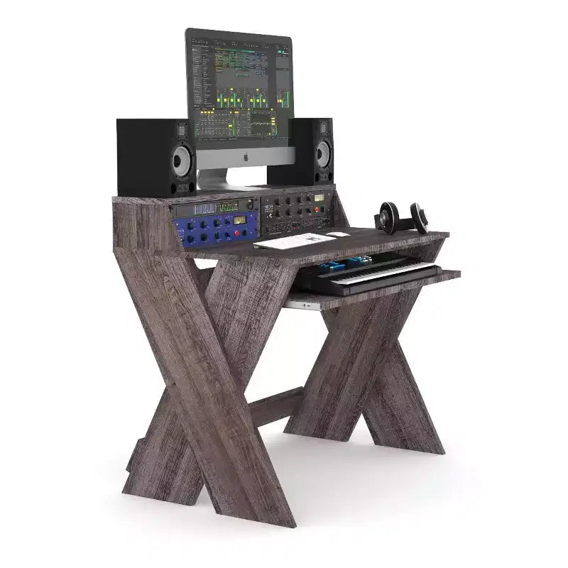 Estación de trabajo de estudio profesional con compartimento para teclado extraíble (nogal)