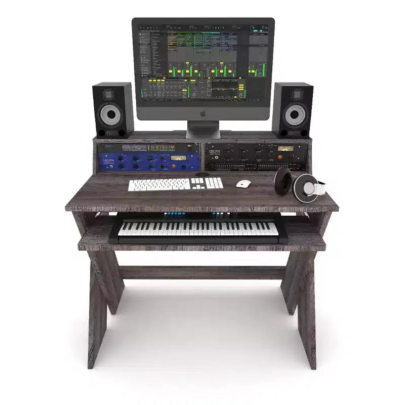 Estación de trabajo de estudio profesional con compartimento para teclado extraíble (nogal)