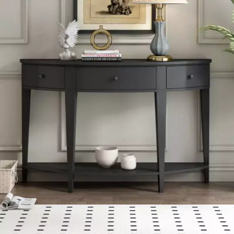 Mesa Consola Curva Moderna Mesa de Sofá con 3 cajones y 1 Estante para Pasillo, Entrada, Sala de Estar