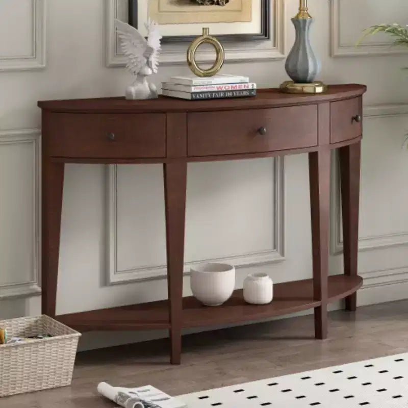 Mesa Consola Curva Moderna Mesa de Sofá con 3 cajones y 1 Estante para Pasillo, Entrada, Sala de Estar