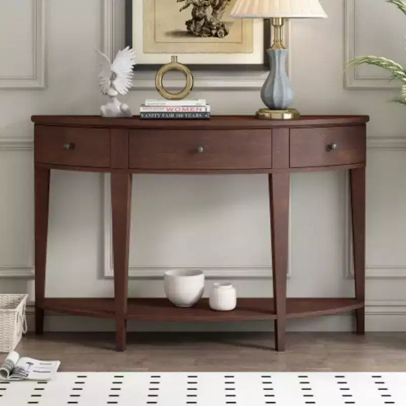 Mesa Consola Curva Moderna Mesa de Sofá con 3 cajones y 1 Estante para Pasillo, Entrada, Sala de Estar