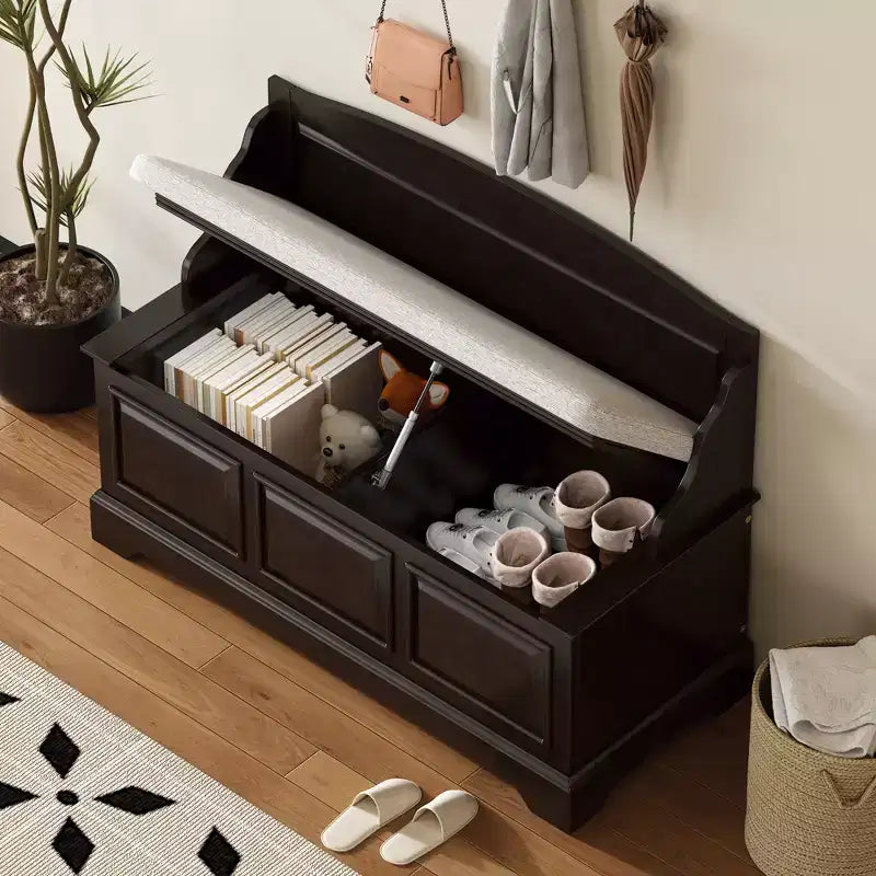 Banco Zapatero Retro de 41.7L x 17.9W con Dispositivos de Cierre Suave Seguro, Baúl de Almacenamiento con Almacenamiento Oculto y Cojín