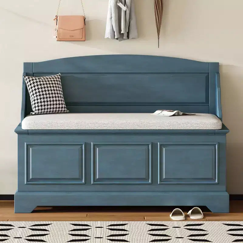 41.7L x 17.9W Retro Shoe Storage Bench with Safe Soft-Close Devices, Storage Chest with Hidden Storage and Cushion