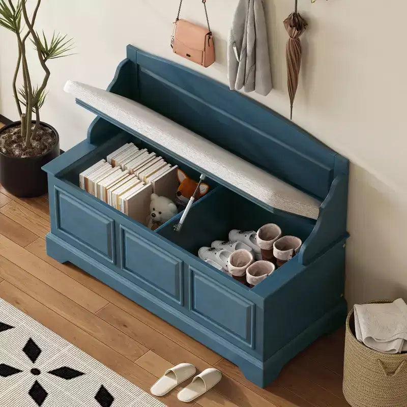 41.7L x 17.9W Retro Shoe Storage Bench with Safe Soft-Close Devices, Storage Chest with Hidden Storage and Cushion