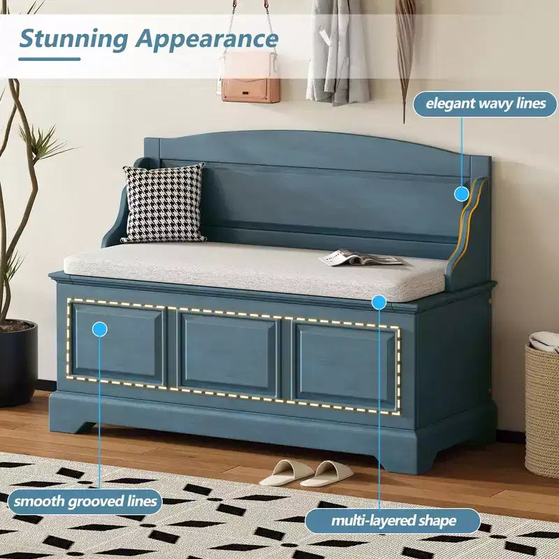 41.7L x 17.9W Retro Shoe Storage Bench with Safe Soft-Close Devices, Storage Chest with Hidden Storage and Cushion