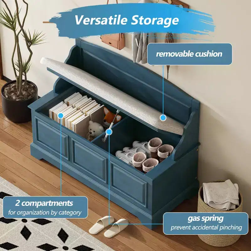 41.7L x 17.9W Retro Shoe Storage Bench with Safe Soft-Close Devices, Storage Chest with Hidden Storage and Cushion