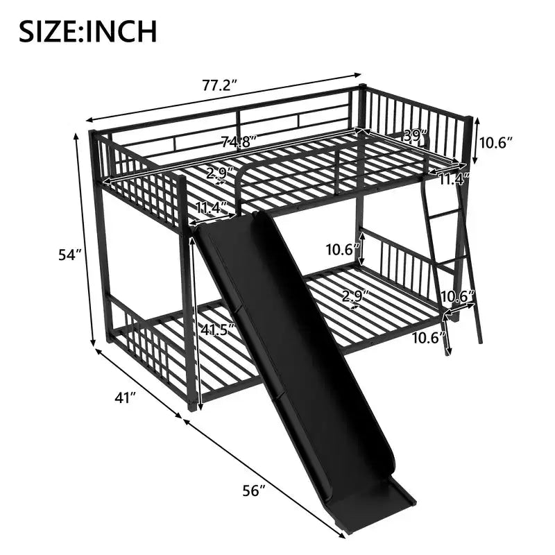 Litera metálica de estilo moderno de dos plazas con tobogán, fácil de montar