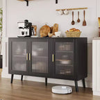 48 Black Buffet Cabinet, Modern Sideboard Kitchen Cabinet with Glass Door and Removable Shelves