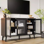 Aparador/Mueble bufé negro de 48", mueble de cocina moderno con puerta de cristal y estantes extraíbles