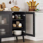 Aparador/Mueble bufé negro de 48", mueble de cocina moderno con puerta de cristal y estantes extraíbles