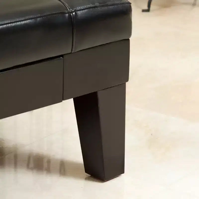 Otomana de almacenamiento contemporánea de piel sintética y madera de pino