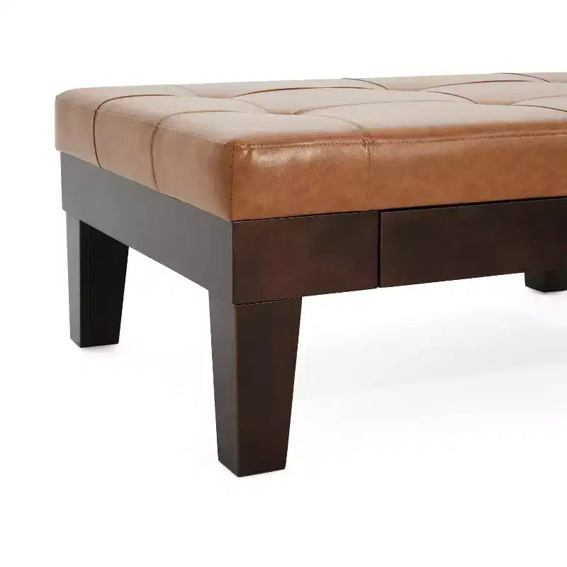 Otomana de almacenamiento contemporánea de piel sintética y madera de pino