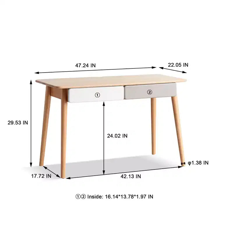 47.24 W Beech Wood Splayed Legs Computer/Writing Desk with 2 Drawers