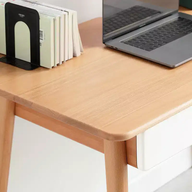 Escritorio para computadora/escritura de 47.24 pulgadas de ancho con patas acampanadas de madera de haya y 2 cajones