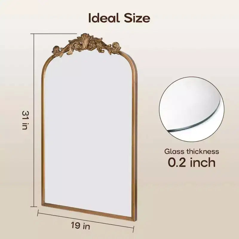 Gold Vintage Wall Mirror with Ornate Baroque Frame - Arched Antique Design for Elegant Decoration