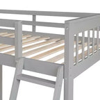 Litera en forma de L con diseño elegante, de dos camas sobre una matrimonial, con 3 cajones, escalera y escalera de mano