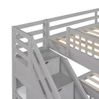 Litera en forma de L con diseño elegante, de dos camas sobre una matrimonial, con 3 cajones, escalera y escalera de mano
