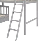 Litera en forma de L con diseño elegante, de dos camas sobre una matrimonial, con 3 cajones, escalera y escalera de mano