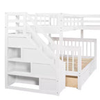 Litera en forma de L con diseño elegante, de dos camas sobre una matrimonial, con 3 cajones, escalera y escalera de mano