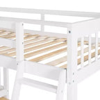 Litera en forma de L con diseño elegante, de dos camas sobre una matrimonial, con 3 cajones, escalera y escalera de mano