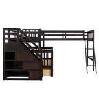 Litera en forma de L con diseño elegante, de dos camas sobre una matrimonial, con 3 cajones, escalera y escalera de mano