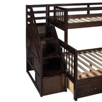 Litera en forma de L con diseño elegante, de dos camas sobre una matrimonial, con 3 cajones, escalera y escalera de mano