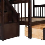 Litera en forma de L con diseño elegante, de dos camas sobre una matrimonial, con 3 cajones, escalera y escalera de mano