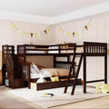 Whisen Stylish Design Twin over Full L-Shaped Bunk Bed With 3 Drawers, Ladder and Staircase
