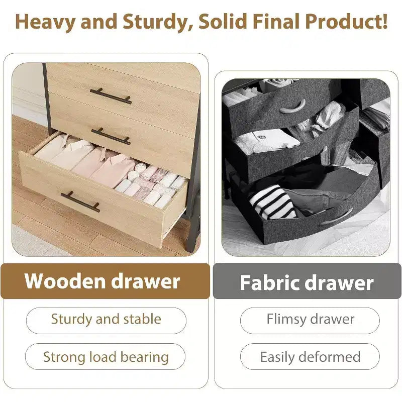 Cómoda para dormitorio, cómoda con cajones de 46.6 pulgadas de alto con almacenamiento, arcón de almacenamiento de madera para sala de estar, dormitorio, entrada