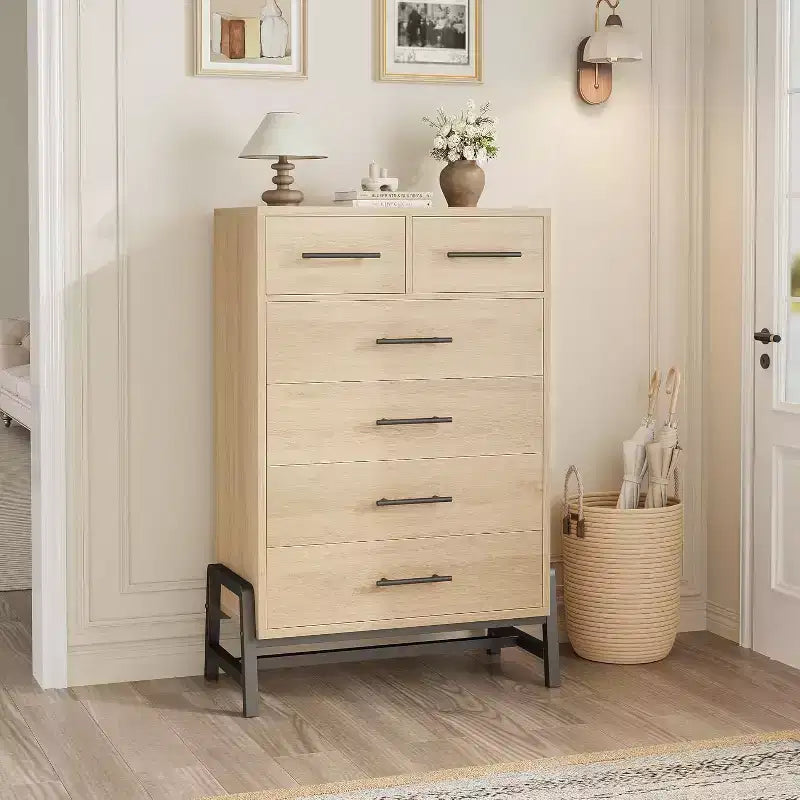 Cómoda para dormitorio, cómoda con cajones de 46.6 pulgadas de alto con almacenamiento, arcón de almacenamiento de madera para sala de estar, dormitorio, entrada