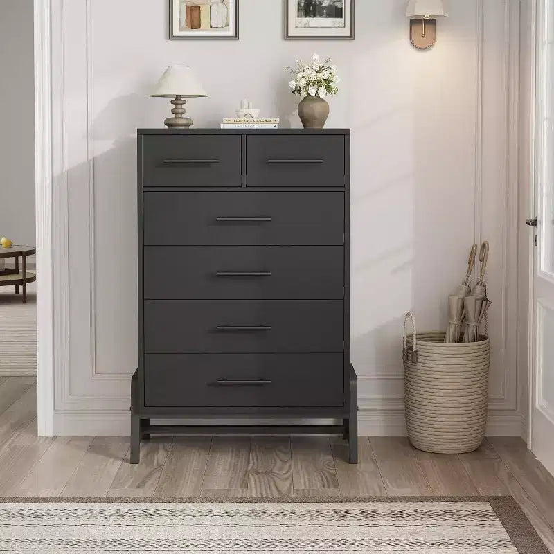 Cómoda para dormitorio, cómoda con cajones de 46.6 pulgadas de alto con almacenamiento, arcón de almacenamiento de madera para sala de estar, dormitorio, entrada