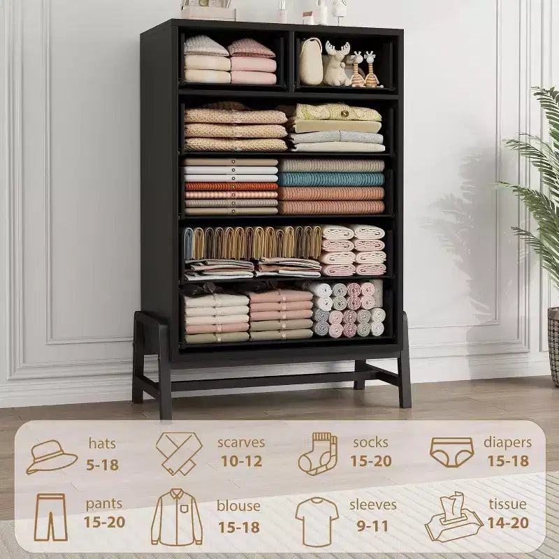 Cómoda para dormitorio, cómoda con cajones de 46.6 pulgadas de alto con almacenamiento, arcón de almacenamiento de madera para sala de estar, dormitorio, entrada