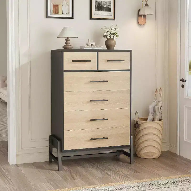Cómoda para dormitorio, cómoda con cajones de 46.6 pulgadas de alto con almacenamiento, arcón de almacenamiento de madera para sala de estar, dormitorio, entrada