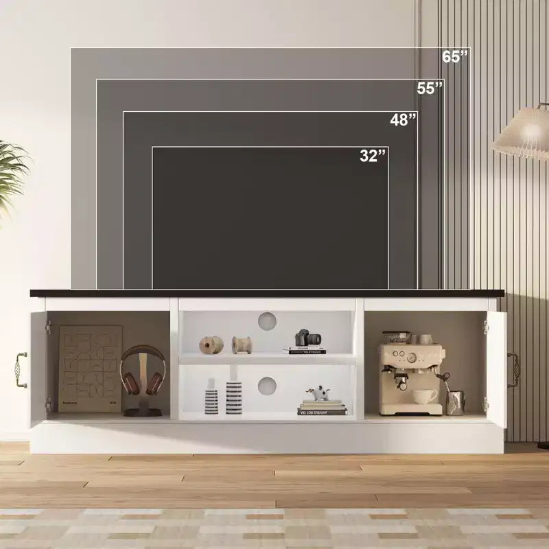 Mueble de TV estilo rústico para televisores de 65 pulgadas, consola multimedia, centro de entretenimiento para sala de estar u oficina con 2 armarios de almacenamiento y estantes abiertos