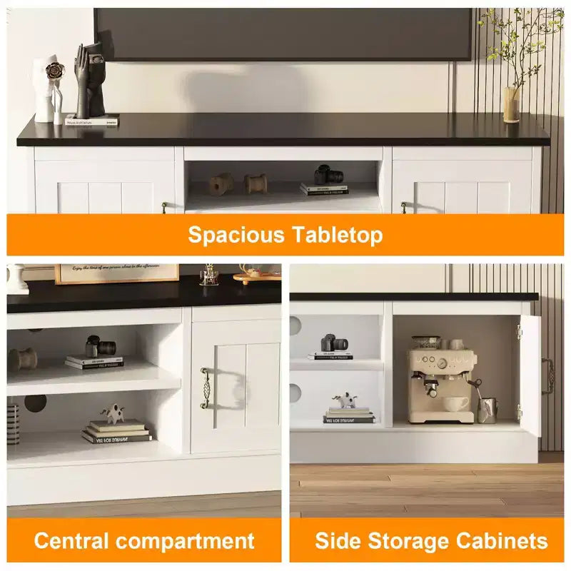 Mueble de TV estilo rústico para televisores de 65 pulgadas, consola multimedia, centro de entretenimiento para sala de estar u oficina con 2 armarios de almacenamiento y estantes abiertos