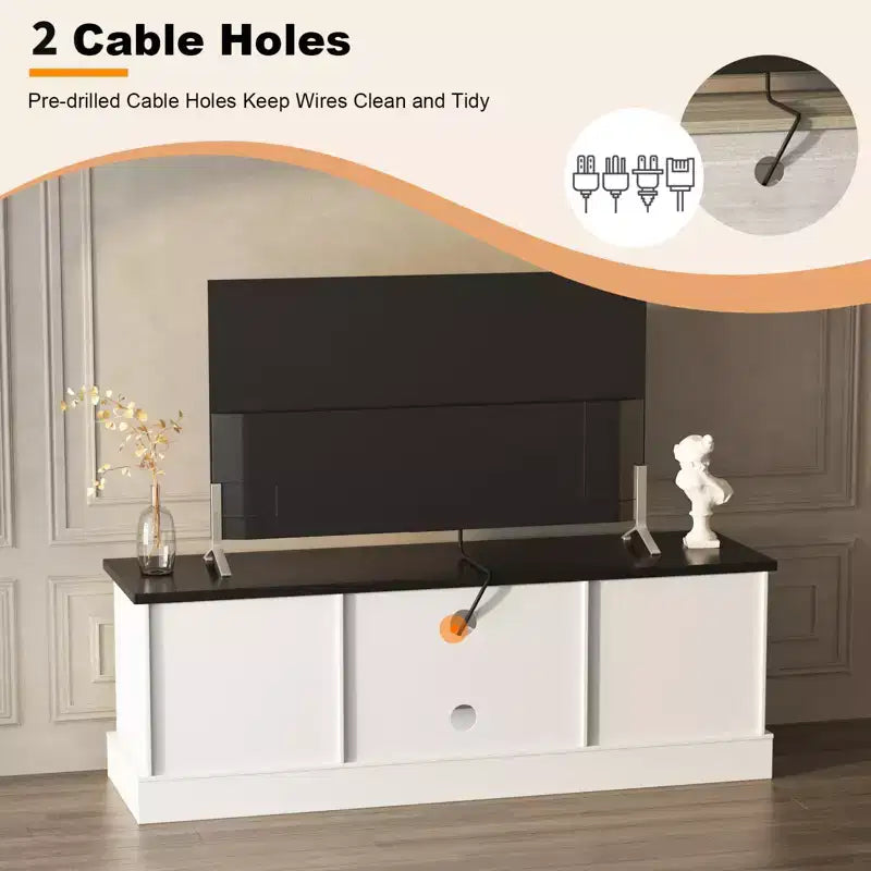 Mueble de TV estilo rústico para televisores de 65 pulgadas, consola multimedia, centro de entretenimiento para sala de estar u oficina con 2 armarios de almacenamiento y estantes abiertos