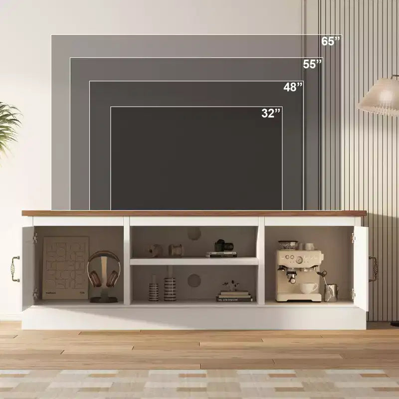 Mueble de TV estilo rústico para televisores de 65 pulgadas, consola multimedia, centro de entretenimiento para sala de estar u oficina con 2 armarios de almacenamiento y estantes abiertos