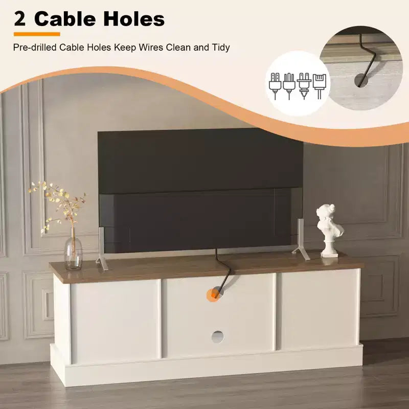 Mueble de TV estilo rústico para televisores de 65 pulgadas, consola multimedia, centro de entretenimiento para sala de estar u oficina con 2 armarios de almacenamiento y estantes abiertos