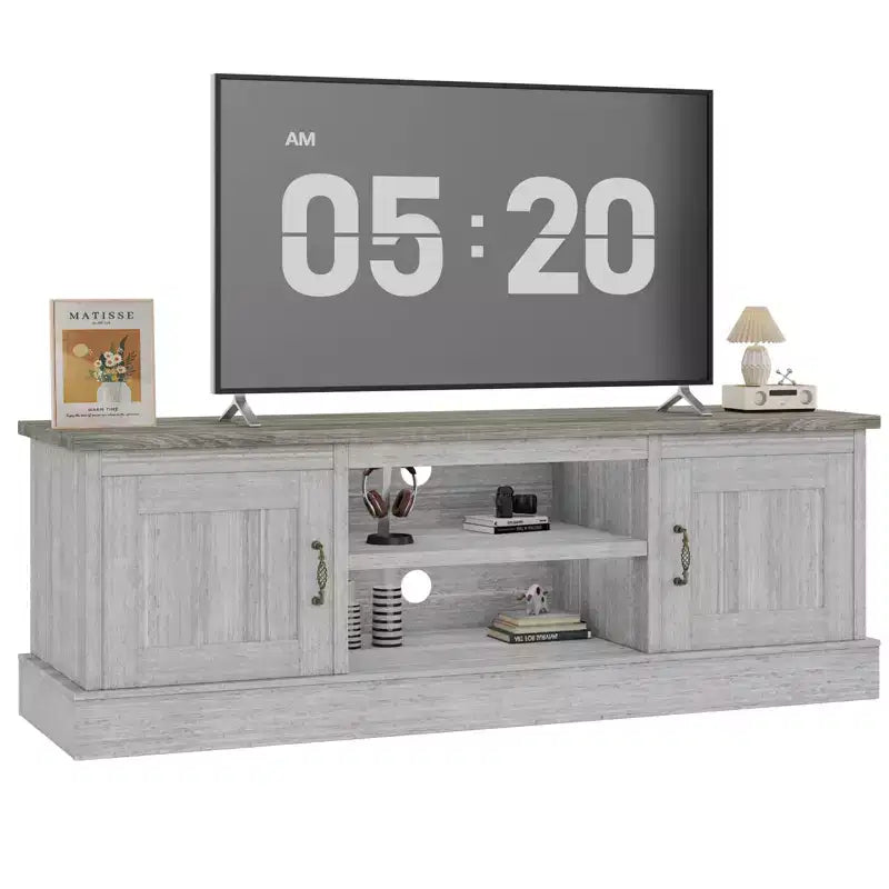 Farmhouse TV Stand for 65 Inch TVs, Media Console, Living Room or Office Entertainment Center with 2 Storage Cabinets and Open Shelves