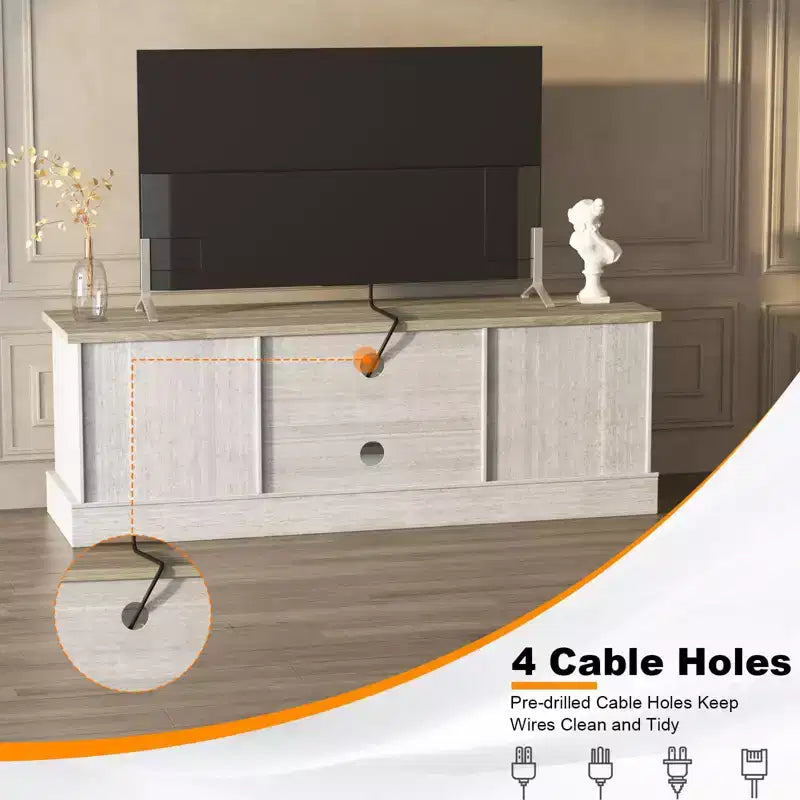 Mueble de TV estilo rústico para televisores de 65 pulgadas, consola multimedia, centro de entretenimiento para sala de estar u oficina con 2 armarios de almacenamiento y estantes abiertos