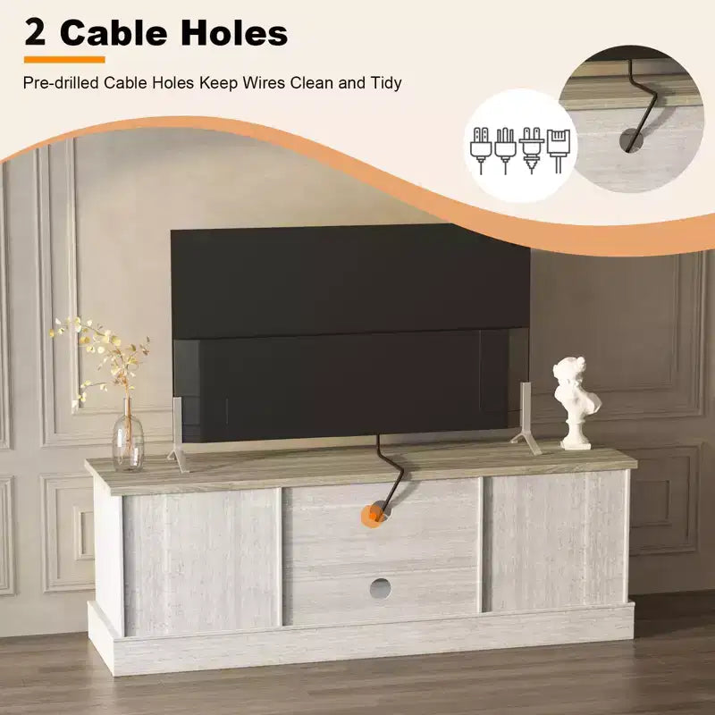 Mueble de TV estilo rústico para televisores de 65 pulgadas, consola multimedia, centro de entretenimiento para sala de estar u oficina con 2 armarios de almacenamiento y estantes abiertos