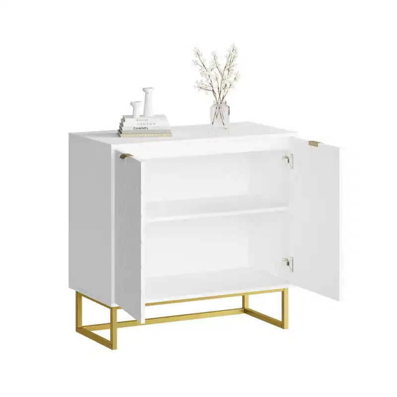 Aparador con diseño en espiga moderno, con estante ajustable, consola de almacenamiento, para comedor, sala de estar o recibidor.