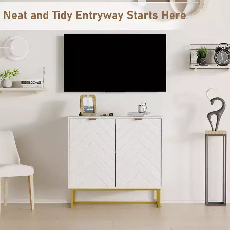 Aparador con diseño en espiga moderno, con estante ajustable, consola de almacenamiento, para comedor, sala de estar o recibidor.