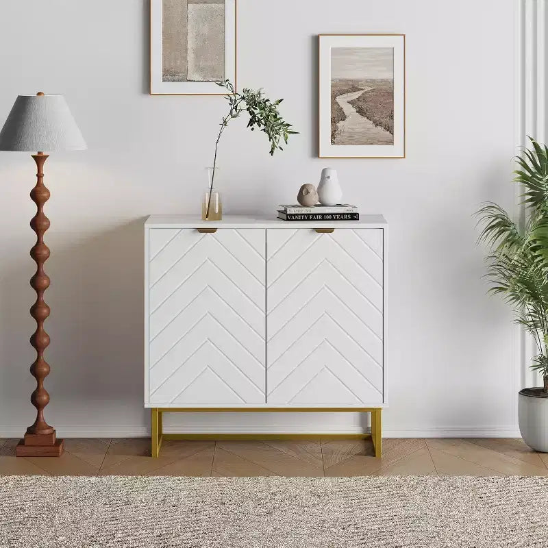 Aparador con diseño en espiga moderno, con estante ajustable, consola de almacenamiento, para comedor, sala de estar o recibidor.