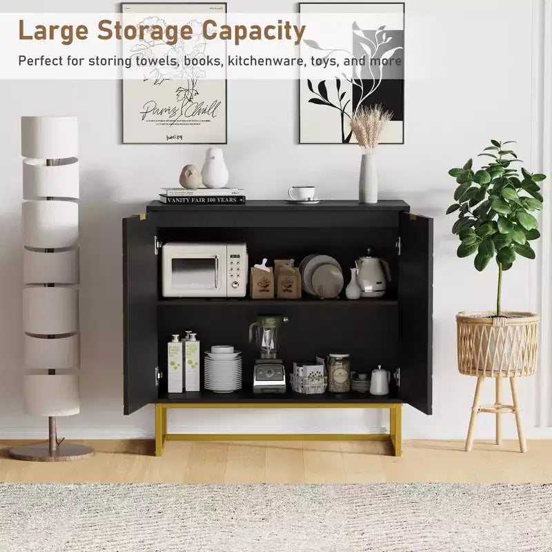 Aparador con diseño en espiga moderno, con estante ajustable, consola de almacenamiento, para comedor, sala de estar o recibidor.