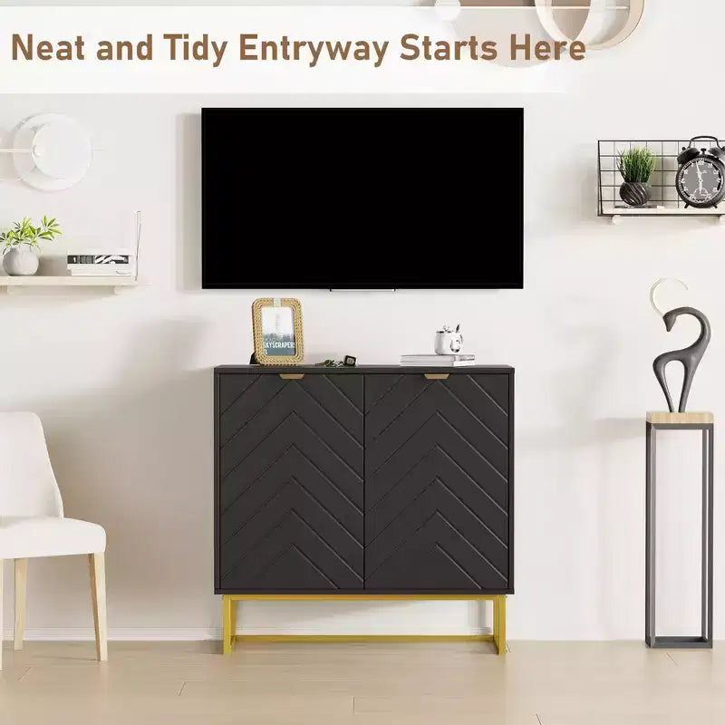 Aparador con diseño en espiga moderno, con estante ajustable, consola de almacenamiento, para comedor, sala de estar o recibidor.