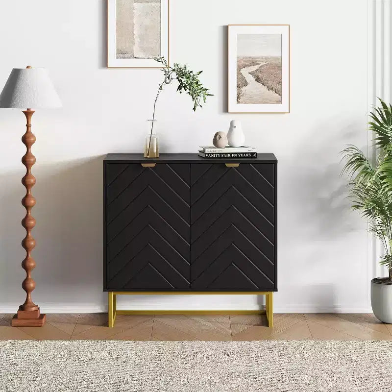 Aparador con diseño en espiga moderno, con estante ajustable, consola de almacenamiento, para comedor, sala de estar o recibidor.