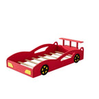 Cama de carreras de madera, cama de plataforma con forma de coche, tamaño individual, con ruedas para niños y niñas